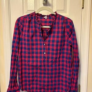 GAP Pink and Blue Plaid Ruffle Blouse